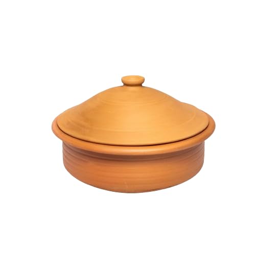 Clay Biryani Handi With Lid, Red-Ochre (Gerua) | Pot For Cooking & Serving With Lid 2.5 + 3.5 Liters, Pack Of 2