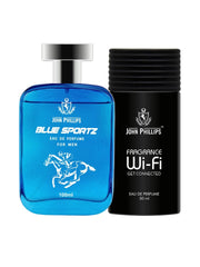 John Phillips Blue Sportz Eau De Perfume 100ml 3.4 Fl.oz. & Wi-fi 50ml 1.6 Fl.oz. | Pack Of 2 For Men & Women