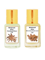 Menjewell Chandan-E-Khaas & Refreshing Sandalwood Attar Perfume 5ml 0.1 Fl.oz. Each Pack Of 2 Unisex Fragrance | Long Lasting