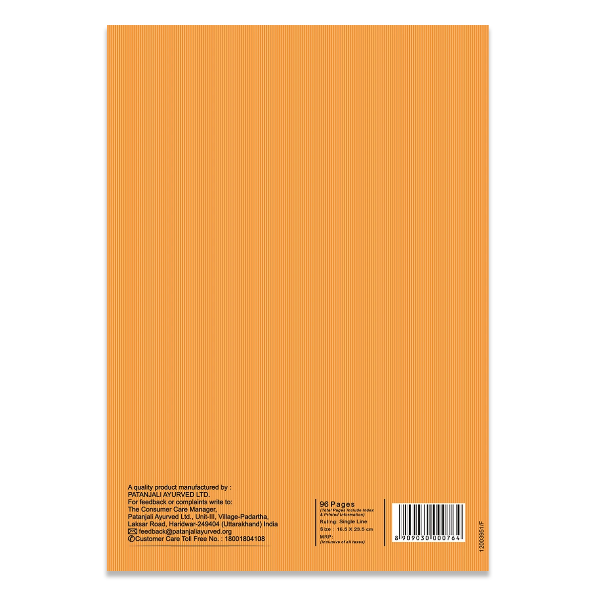 Patanjali Gyanpath Notebook (16.5x23.5 Cm) Orange 96pages Single Line, Pack Of 1
