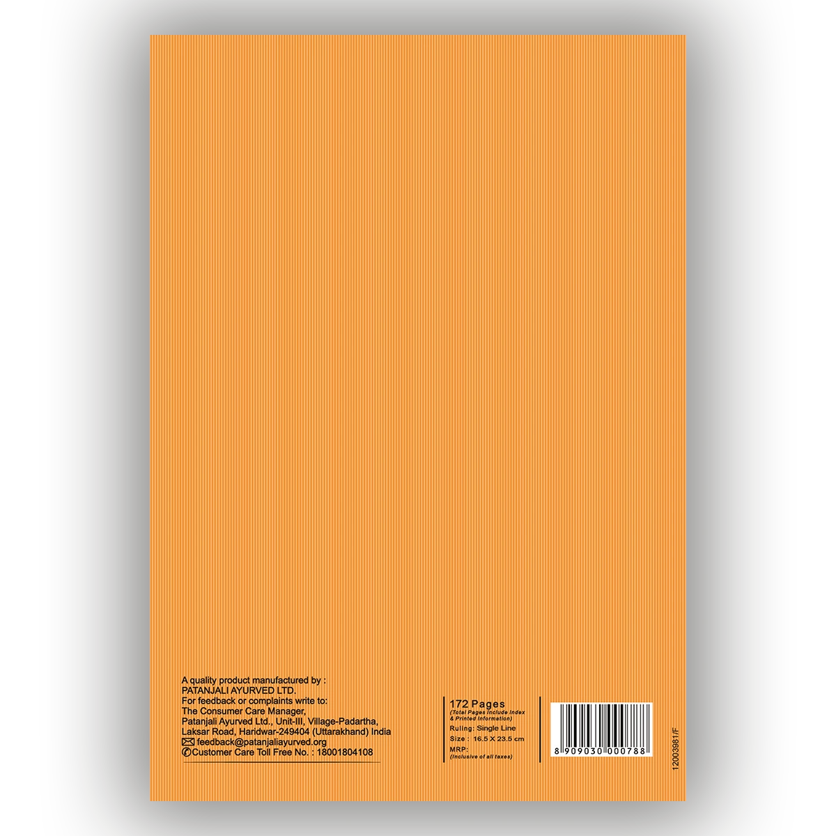 Patanjali Gyanpath Notebook (16.5x23.5 Cm) Orange, 172pages Single Line, Pack Of 1