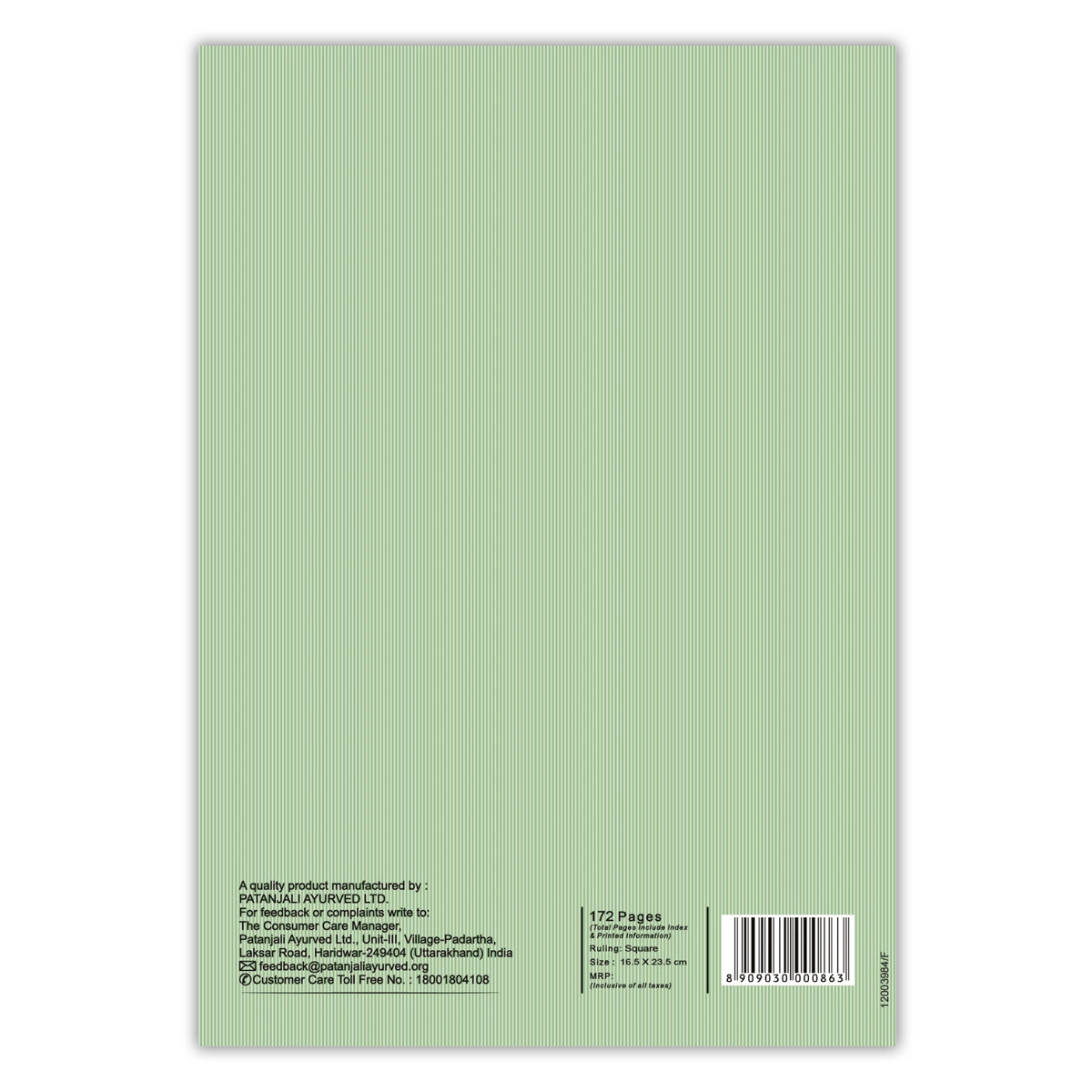 Patanjali Gyanpath Notebook (16.5x23.5 Cm) Green,172pages Square, Pack Of 1