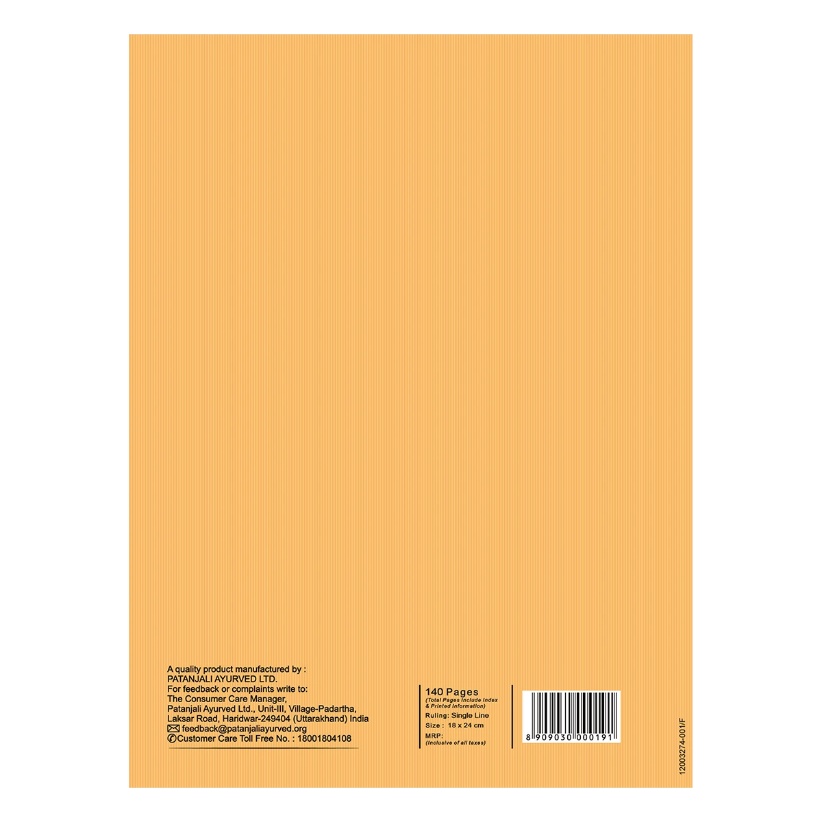 Patanjali Gyanpath Notebook (18x24 Cm) Orange 140pages Single Line, Pack Of 1