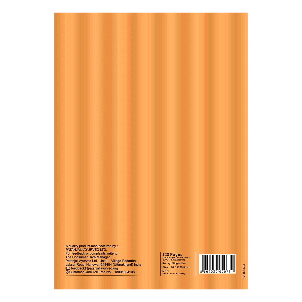 Patanjali Gyanpath Notebook (16.5x23.5 Cm) Orange, 120pages Single Line, Pack Of 1