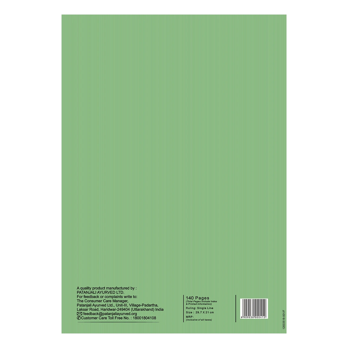 Patanjali A4 Gyanpath Notebook (29.7x21 Cm) Green, 140pages Single Line, Pack Of 1