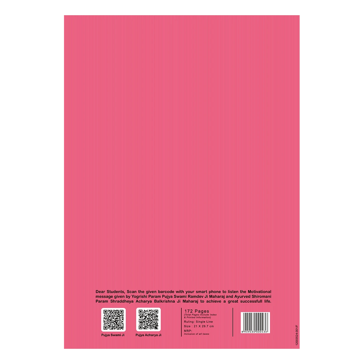 Patanjali A4 Gyanpath Notebook (29.7x21 Cm) Pink, 172pages Single Line, Pack Of 1