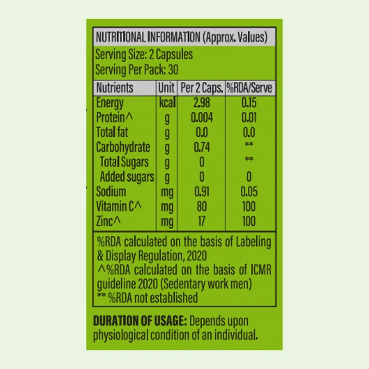 Patanjali Nutrela Vitamin C, Zinc, 60 Cap, With Potent Anti Oxidant, 39gm