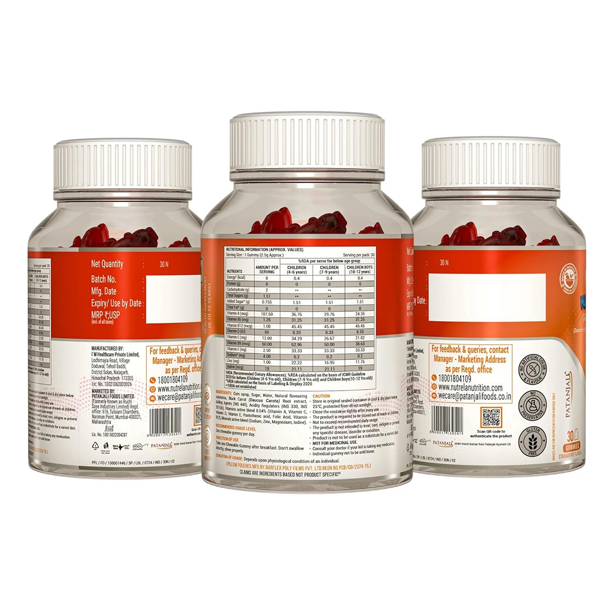 Patanjali Nutrela Multi, Vitamin Kids Gummies, Straberry Flavour, With Bones & Teeth Healthy,75gm