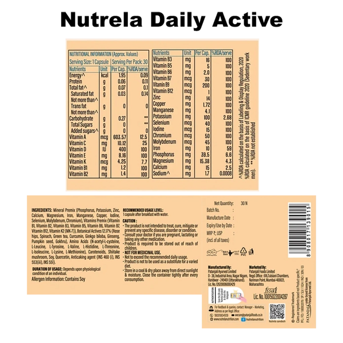 Patanjali Combo Pat Nutrela Daily Active Omega 3 Softgel Capsule (30n+60n), 67.5gm