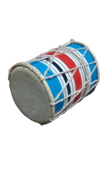 Handmade Indian Wooden Dholak For Kids - Multicolor | Perfectly Symmetric Round Dholak - Mini Dholak For Festival, Wedding, Satsang | Very Easy To Tune