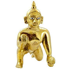Beautiful Brass Made Laddu Gopal Idol, Golden Bal Gopal, Brass, Golden, Idol - 20 Cm, Handmade, Little Krishna, Makhan Chor Statue, Lord Krishna Idol