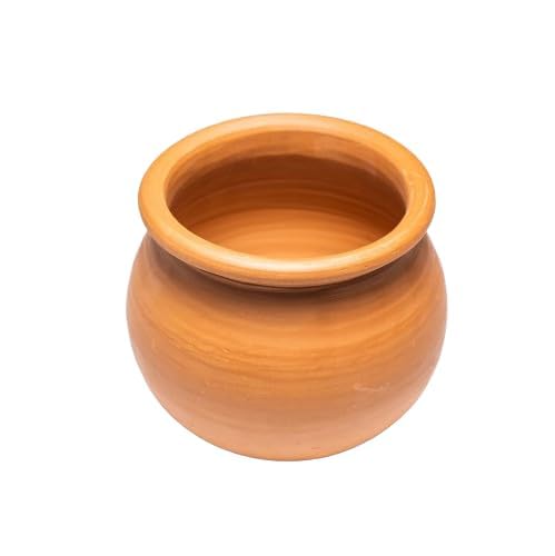 Exclusive Range Unglazed Clay Pot For Cooking & Serving With Lid 3 Liters, Pack Of 1 | Biryani Handi - Earthen Kadai - Mud Handi - Mitti Ke Bartan With Mirror Shine