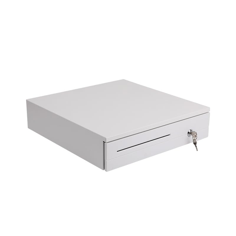 Cash Box Metal Cash Register Drawer 3 Coin Money Storage Box Tray With Removable Coin Tray & Key - Lock Cash Drawer For Shop, Colour - White, Material - Metal