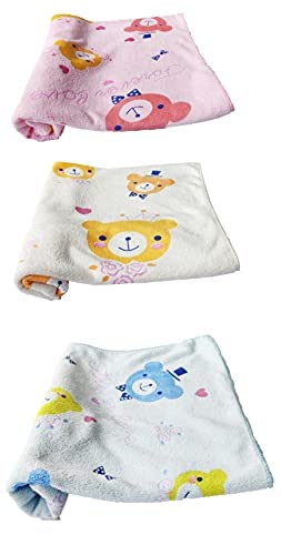 Teddyify Soft Cotton Baby Bath Towel 650 Gsm | Infants, New Born Babies Towel High Absorbent, Soft Cotton Premium Washcloth (Multicolor) - Pack Of 3