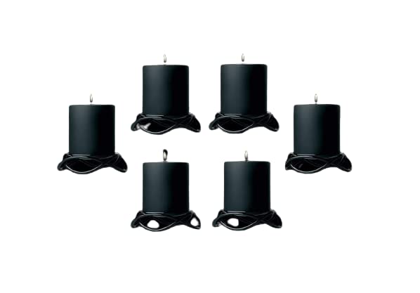 2 INCHES PILLAR CANDLES BLACK UNSCENTED INDOOR SET OF 6 | BURNING TIME 30 HOURS