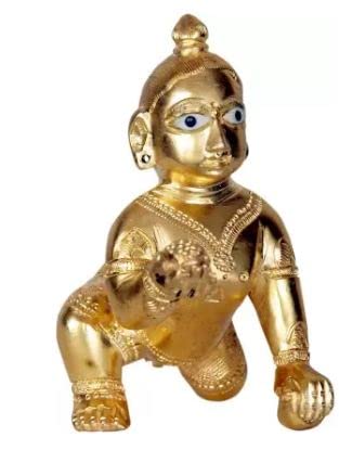 Laddu Gopal Idol, Baby Krishna Bal Gopal Ji, Brass, Gold, Medium Size - No.0, 1, Petal Murti, Janmashtami Special For Home Temple, Golden Handmade Idol, Thakur Ji Statue