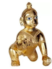 Laddu Gopal Idol, Baby Krishna Bal Gopal Ji, Brass, Gold, Medium Size - No.0, 1, Petal Murti, Janmashtami Special For Home Temple, Golden Handmade Idol, Thakur Ji Statue