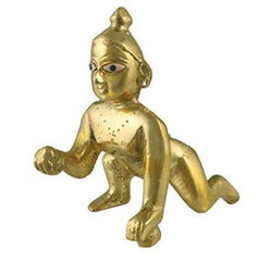 Gold Laddu Gopal Brass Idol, Bal Gopal, Thakur Ji, Golden, Medium Size - No.4, Petal Murti, Janmashtami Special For Home Temple, Handmade, Best Kanha Ji Statue