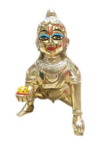 Ashtadhatu Brass Laddu Gopal Idol, Bal Gopal Ji, Golden, Metal, Idol - Size 5 Cm, Little Krishna, Makhan Chor Statue, Bal Gopal Worship Properly, Baby Krishna Idol