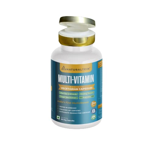 Naturaltein Multivitamins With Probiotics , Antioxidant, Brain, Energy, Heart, Immune Support, Nervous System | 60 Veg Capsules , 100gm 0.2lbs