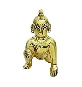 Laddu Gopal Brass Idol, Bal Gopal, Thakur Ji Petal Murti, Brass, Golden - 7 Cm, Golden Handcrafted Statue, Durable, Compact Size, Religious, Occasion & Festivals Idol