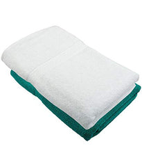 North Field Bath Towel 1000 Gsm | Extra Soft & Absorbent, Durable Bath Towel (White & Green) - Set Of 2