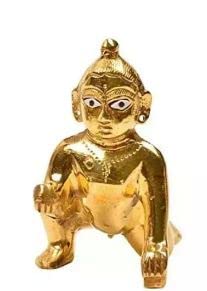 Laddu Gopal Idol, Baby Krishna Bal Gopal Ji, Brass, Gold, Medium Size - No.0, 1, Petal Murti, Janmashtami Special For Home Temple, Golden Handmade Idol, Thakur Ji Statue