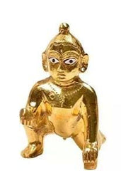 Laddu Gopal Idol, Baby Krishna Bal Gopal Ji, Brass, Gold, Medium Size - No.0, 1, Petal Murti, Janmashtami Special For Home Temple, Golden Handmade Idol, Thakur Ji Statue