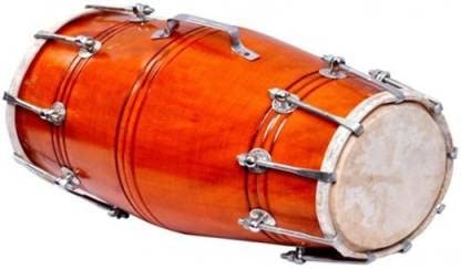 Handmade Instrument Mango Wood Dholak - Orange | Perfectly Symmetric Round Dholak - Dholak For Festival, Wedding, Satsang | Very Easy To Tune