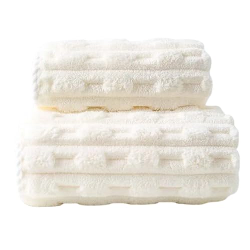 HomeCloud Korean Bath & Face Towel 400 Gsm | Plush Soft & Luxury Towel Set With Hanging Loop | 3x Softer Than Cotton Towels | Set Of 2 (Boxes White)
