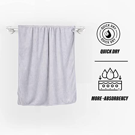 Skevera Microfiber Bath Towels 300 Gsm | Extra Soft Plush & Quick Dry High Absorbency With Large Size Towels For Bathing (Grey)
