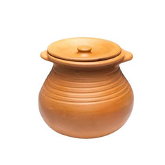 Unglazed Earthen Dahi Handi With Lid 2.5 Liters - Red-Ochre (Gerua) | Curd Pot - Biryani Handi - Clay Pot With Lid | Also For Serving With Lid