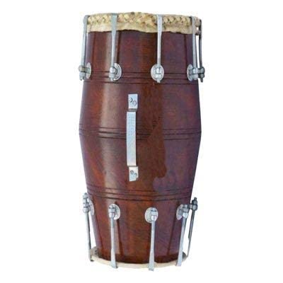 Professional Handmade Wooden Dholak Dholki Bolt Tuned - Brown | Perfectly Symmetric Round Dholak, Dholak For Festival, Wedding, Satsang | Nut & Bolt Fitting On Bass & Tune Head Side
