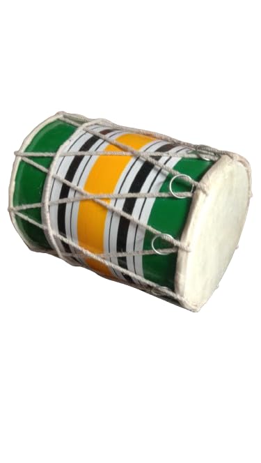 Baby Mini Dholak For Kids Or Decoration - Green & Yellow | Perfectly Symmetric Round Dholak - Dholak For Festival, Wedding, Satsang | Punjabi Dhol Drum, Housewarming Gifts