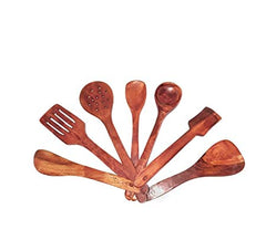 Dark Brown Wooden Spoons & Spatula For Cooking - Spatula For Non Stick Pan Sleek, Solid & Non-Stick Cookware For Home Use & Kitchen Decor - Set Of 7