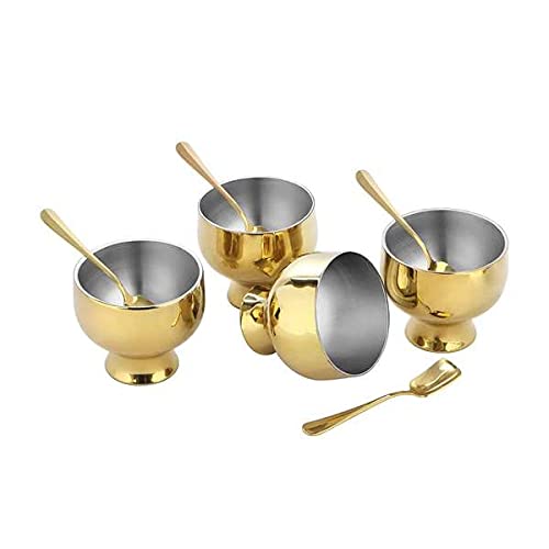 High Grade Stainless Steel Ice Cream Bowl Set With Gold PVD Coating - 4 Pcs Forte, 8.7 Cm | 4 Ice Cream Bowls With 4 Spoons