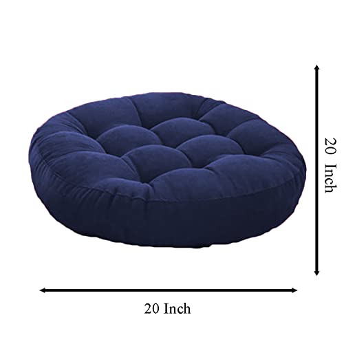 Round Velvet Floor Cushions Pillow For Living Room, Outdoor, Blue - 50 X 50 Cm | For Floor Cushions, Tatami Cushion, Patio Cushion, Balcony Cushion, Floor Seating, Soft Pillow - Pack Of 2