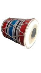 Baby Mini Dholak For Kids Or Decoration - Red & Blue | Perfectly Symmetric Round Dholak - Dholak For Festival, Wedding, Satsang | Very Easy To Tune