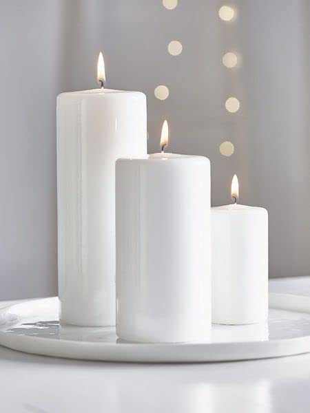 PILLAR WAX CANDLES WHITE 90 HOUR | 3 X 3 INCH, 3 X 4 INCH, 3 X 6 INCH | SET OF 3