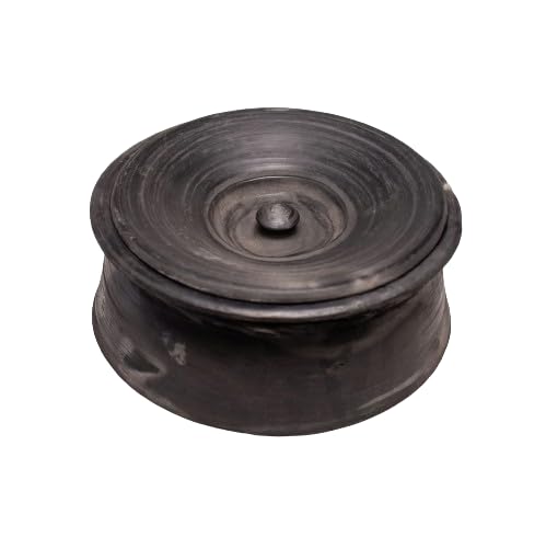 Exclusive Range Unglazed Clay Handi With Lid | Biryani Handi - Earthen Pots With Lid 2 Liters, Black