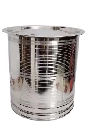 Stainless Steel Atta Tanki Or Container, Box, Drum, Pawali, Tanki With Lid 12 No.+14 No.+16 No. | Silver Stainless Steel Atta Drum - Set Of 3