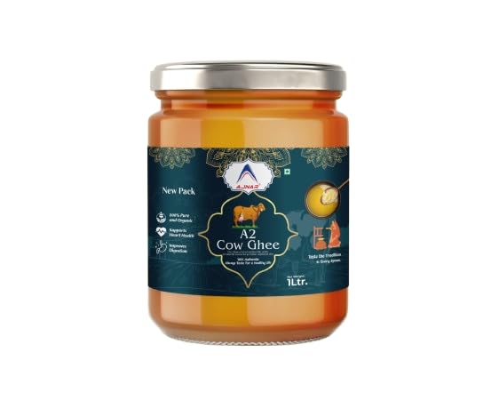 100% Pure A2 Desi Cow Ghee By Ajnar | Rich In Nutrients & Flavor Made From Traditional Bilona Method Desi Ghee Good For Cooking | (1 Litre) 33.8 Ounce | Jar Pack