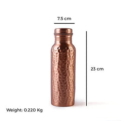 Copper Hammered Bottle Suitable For Home, School, College & Office - 750ml, 220 Grams, Leak Proof | Rust Proof, Easy To Carry, Pure & Healthy, 100% Toxin Free