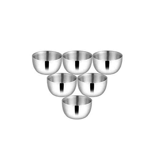Stainless Steel Nikki Double Wall Big Katori Set Of 6 - 8cm, Silver, 210ml Each | Easy To Clean & Dishwasher Safe