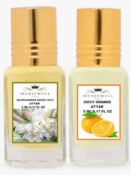 Menjewell Rajnigandha (Night Out) & Juicy Orange Attar Perfume 5ml 0.17 Fl.oz. Each Pack Of 2 Unisex Fragrance | Alcohol Free