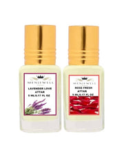 Menjewell Lavender Love + Rose Fresh Attar Perfume 5ml 0.17 Fl.oz. Each Pack Of 2 Unisex Fragrance | Finest Pure Perfume | No Alcohol