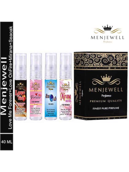 Menjewell Love Me Forever+ Love On Fire+ Sea Oak+ Mirana Pink Lily Eau De Parfum 4x 0.3 Fl.oz. Luxury Apparel Blend Musk | Unisex Fragrance