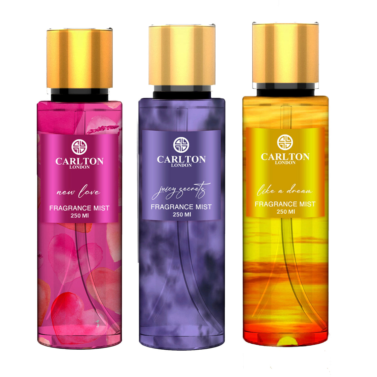 CARLTON LONDON BODY MIST COMBO - LIKE A DREAM, JUICY SECRETS AND NEW LOVE BODY MIST 250ML 8.4 FL.OZ. EACH PACK OF 3