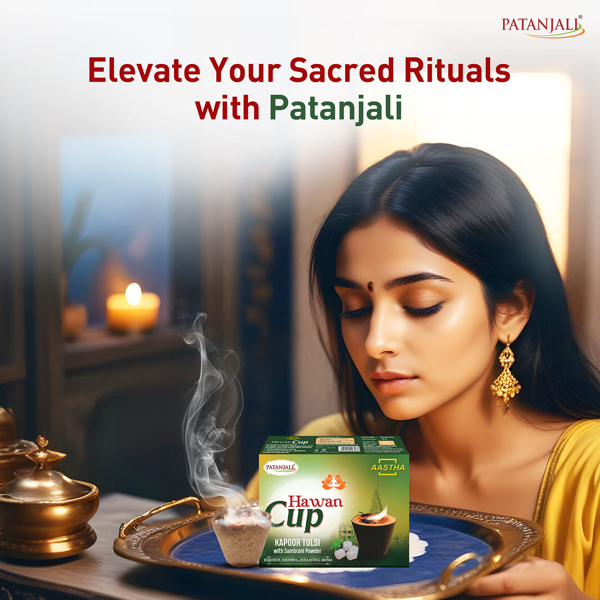 Patanjali Aastha Hawan Cup Kapoor Tulsi, With Exquisite, Soothing And Lasting Aroma, 90gm