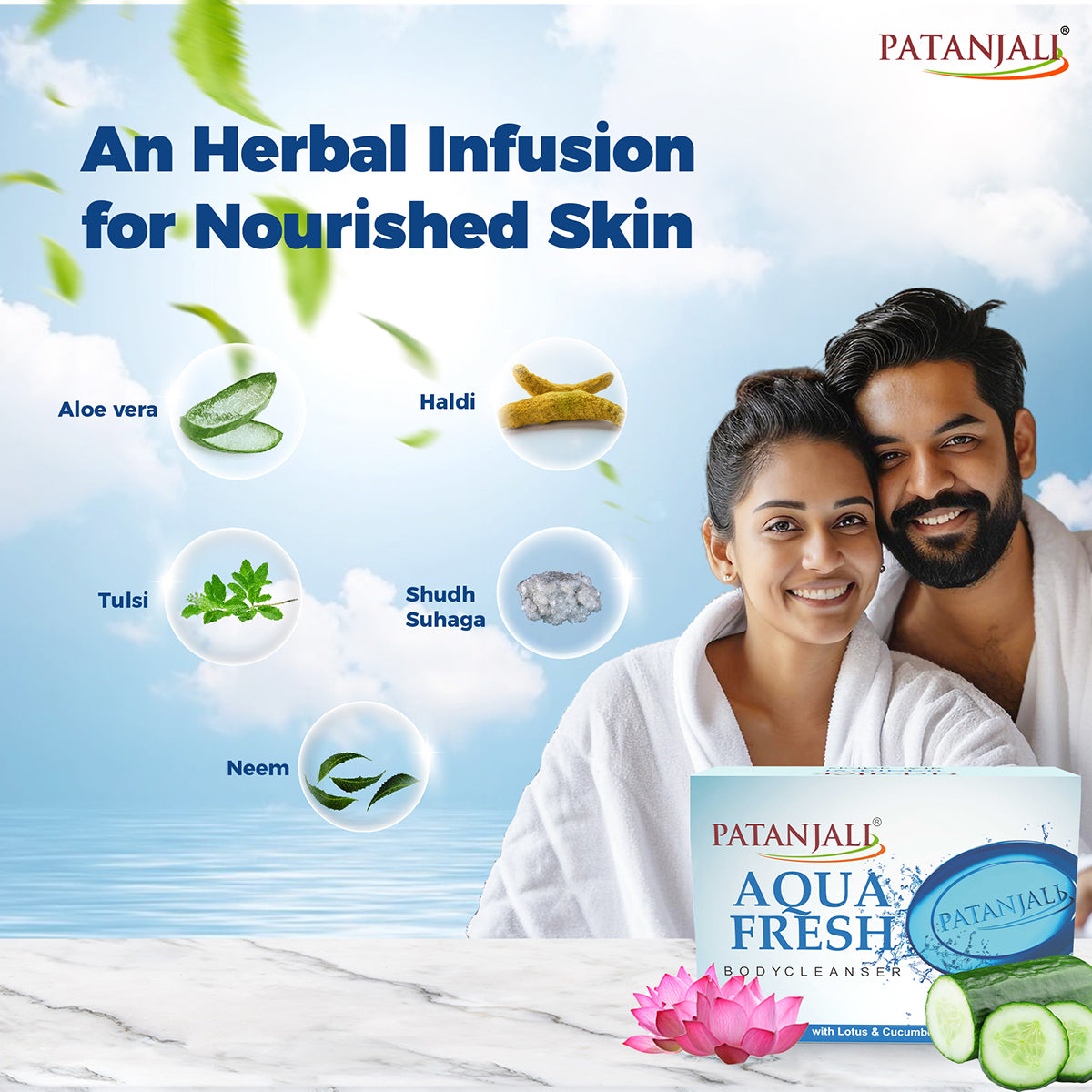 Patanjali Aqua Fresh Body Cleanser, With Cleanse Gently, Purify & Provide Long Lasting, 375gm